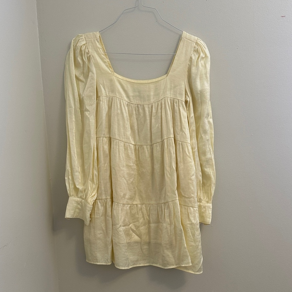 Yellow Long Sleeve Tiered Mini Dress